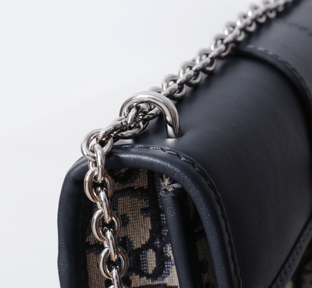 30 Montaigne East-West Bag with Chain Blue Dior Oblique Jacquard and Smooth Calfskin